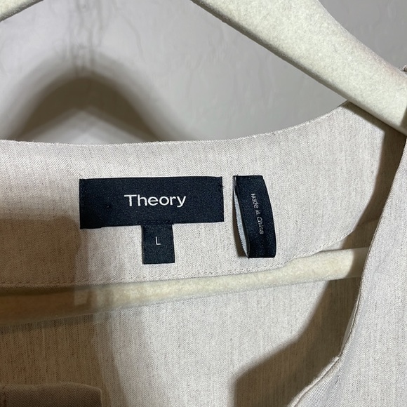 Theory Tan V-Neck Linen Dress sz L - Picture 2 of 4